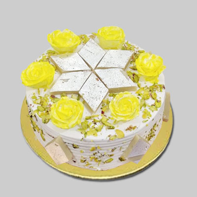 "Round shape Pineapple Kaju kathili cake - 1kg - Click here to View more details about this Product